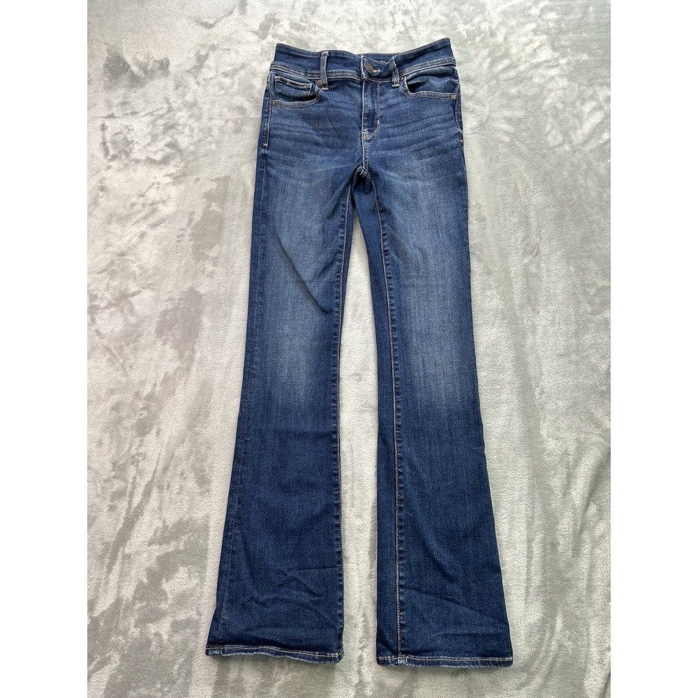 American Eagle Jeans Womens Sz 2 Reg Dark Blue Kick Boot Stretch Western Cowgirl